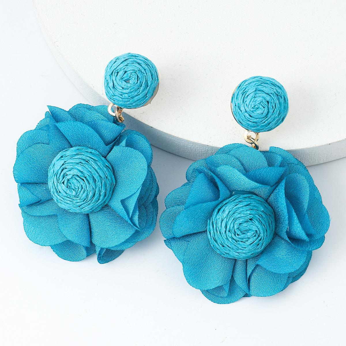 Wholesale Bohemian Raffia Braided Flower Earrings
